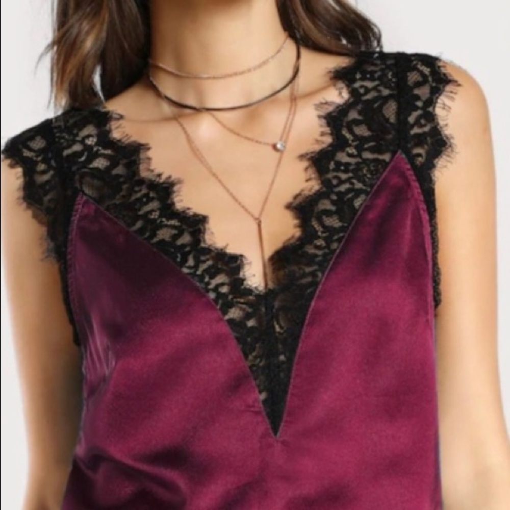Lisa Wine Lace satin cami - Picture 2 of 3